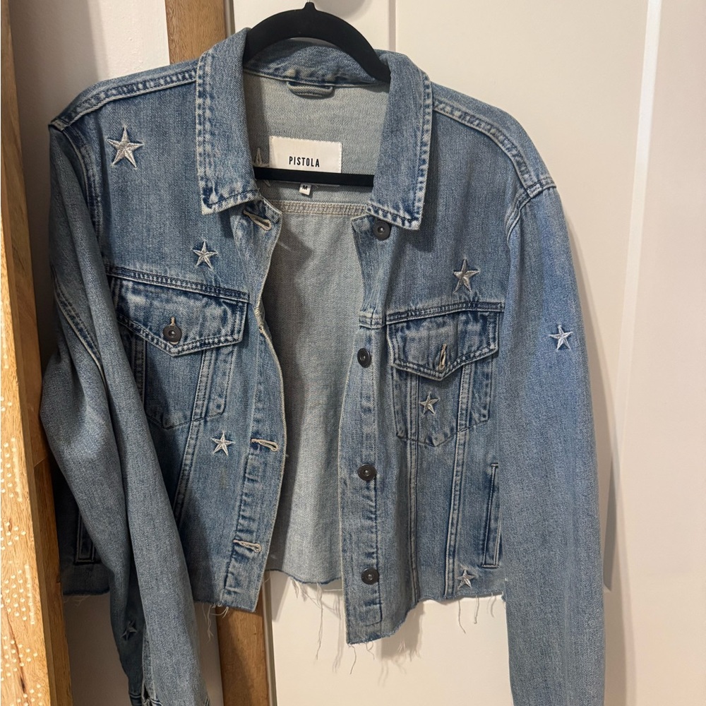 Pistola Women's Blue Denim Jacket with Star Accents